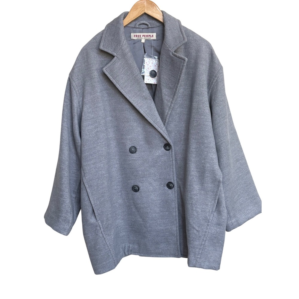 NWT Free People Grey Double Breasted Oversized Blazer Coat Jacket Small